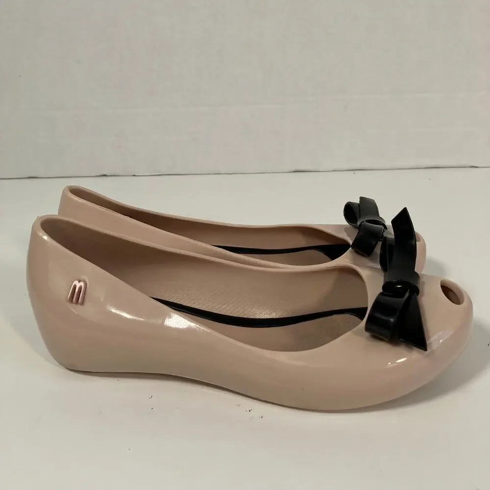 MINI MELISSA Girls Sz 1 Ultragirl Classy Jelly Shoes in Pink w Black Bow WORN